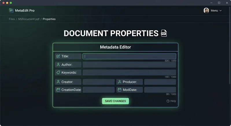 Step 2: View current PDF metadata fields displayed in form